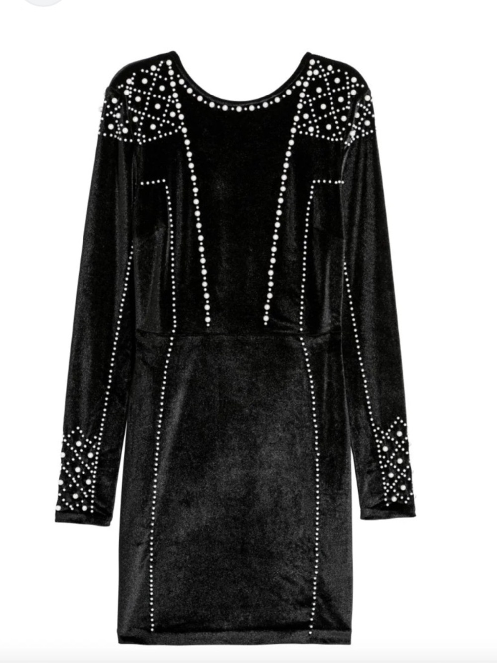 NWT H&M Black Velvet and Pearl Embellished Mini Dress - Picture 3 of 15